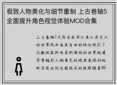 极致人物美化与细节重制 上古卷轴5全面提升角色视觉体验MOD合集